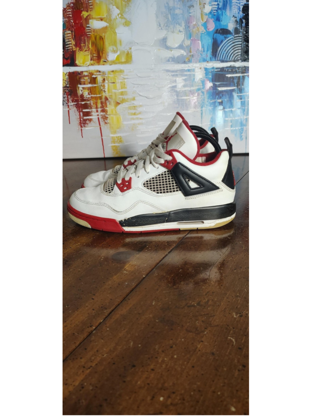 Air Jordan 4 Retro Shoes Youth Size 6Y White Red Black Sneakers 408452-110
